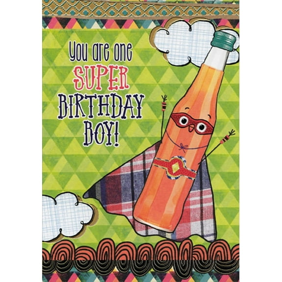 Designer Greetings Super Soda Bottle Juvenile : Kids Tri Fold Birthday Card with Sticker Sheet for Young Boy