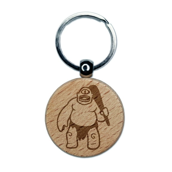 Cyclops Giant Greek Monster Round Keychain Charm Tag - Engraved Wood