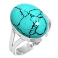 thumbnail image 1 of 925 Sterling Silver Ring For Women - Teens Blue Turquoise Gemstone Silver Ring Size 11 December Birthstone Costume Silver Ring Size 11 Valentine's Day Gift For Ladies 925 Silver Gemstone Jewelry, 1 of 6