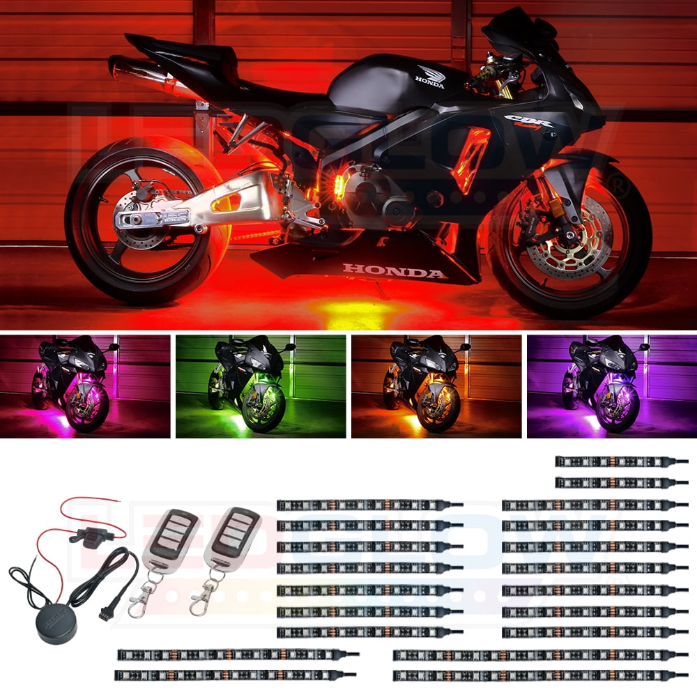 LEDGlow 20pc Advanced Million Color LED Flexible Motorcycle Lighting Kit
