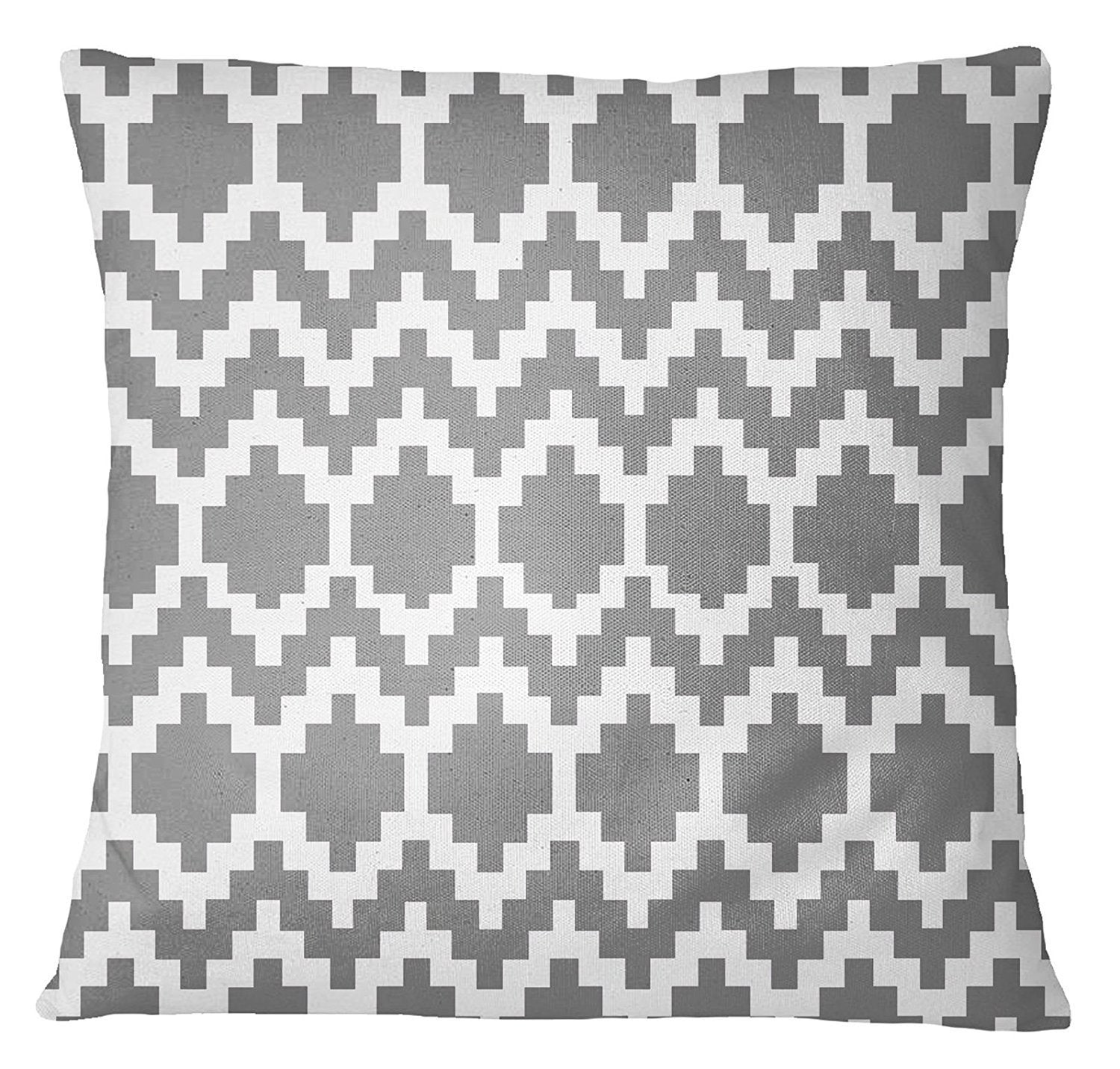 Light Gray Pillow Decorative Geometric Print Cotton Poplin Cushion Cover 2 Pcs 