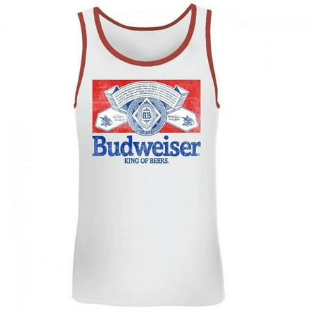 Budweiser Mens King of Beers Red Trim Tank Top, White - Large