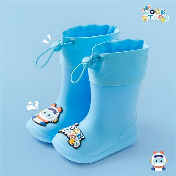 Ulitacool Boys Boots Kids Boys Boots For Outdoor School High Top Low Heel Toddler Rain Boots For Boys Classic Basic Shoes 18-24 Months Blue