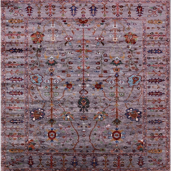 Ahgly Company Indoor Square Mid-Century Modern Maroon Purple Oriental Area Rugs, 4' Square