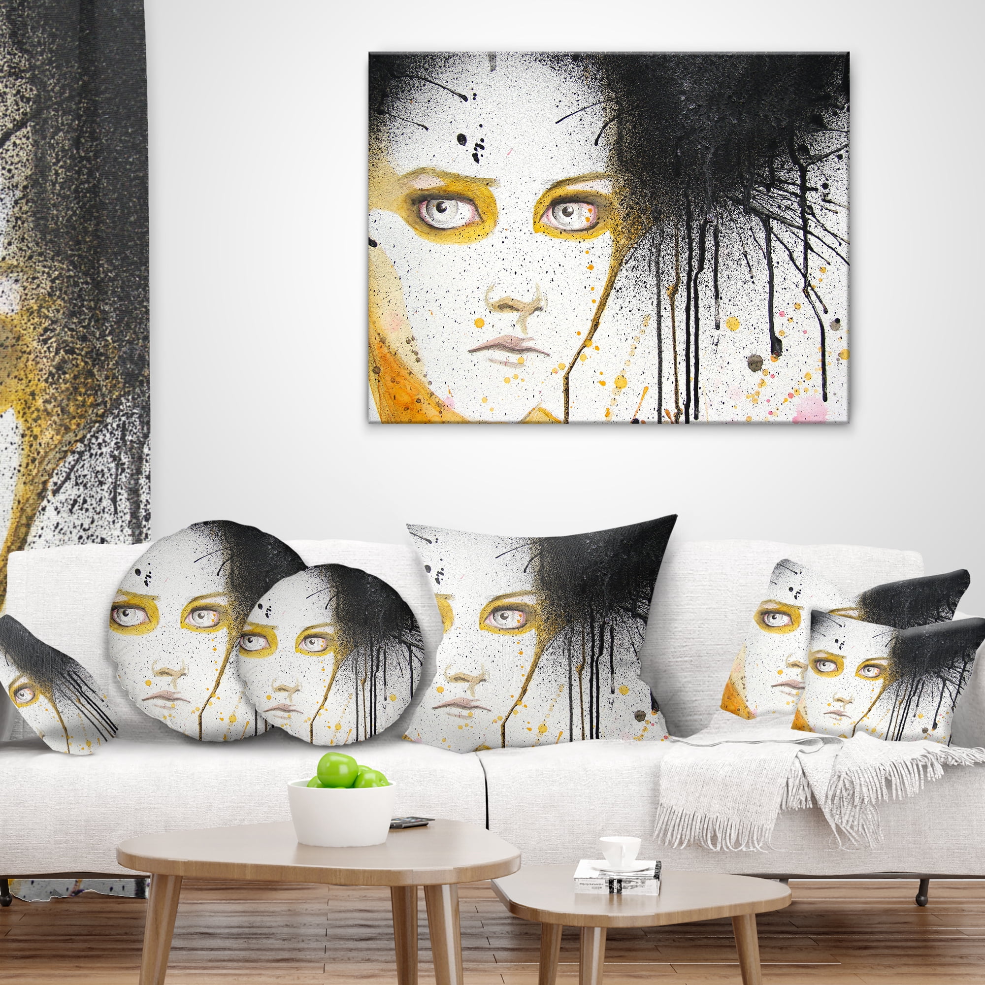 Designart Beautiful Girl with Yellow Eyes - Abstract Portrait Throw Pillow - 16x16