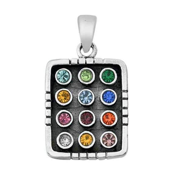 Sterling Silver Multi-color CZ Hoshen Pendant Rectangle Palette Jewish Charm 925 Jewelry Female