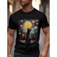 thumbnail image 1 of Men's T-Shirt,Short Sleeve Tee Shirt Casual Tops Starry Sky Cat Crew Neck T Shirts for Men, 1 of 8