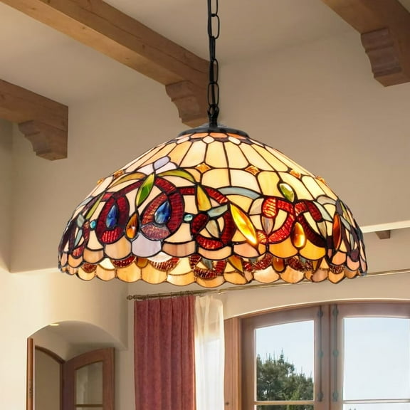 FINE MAKER 16-inch Tiffany stained glass chandelier, creative retro restaurant chandelier