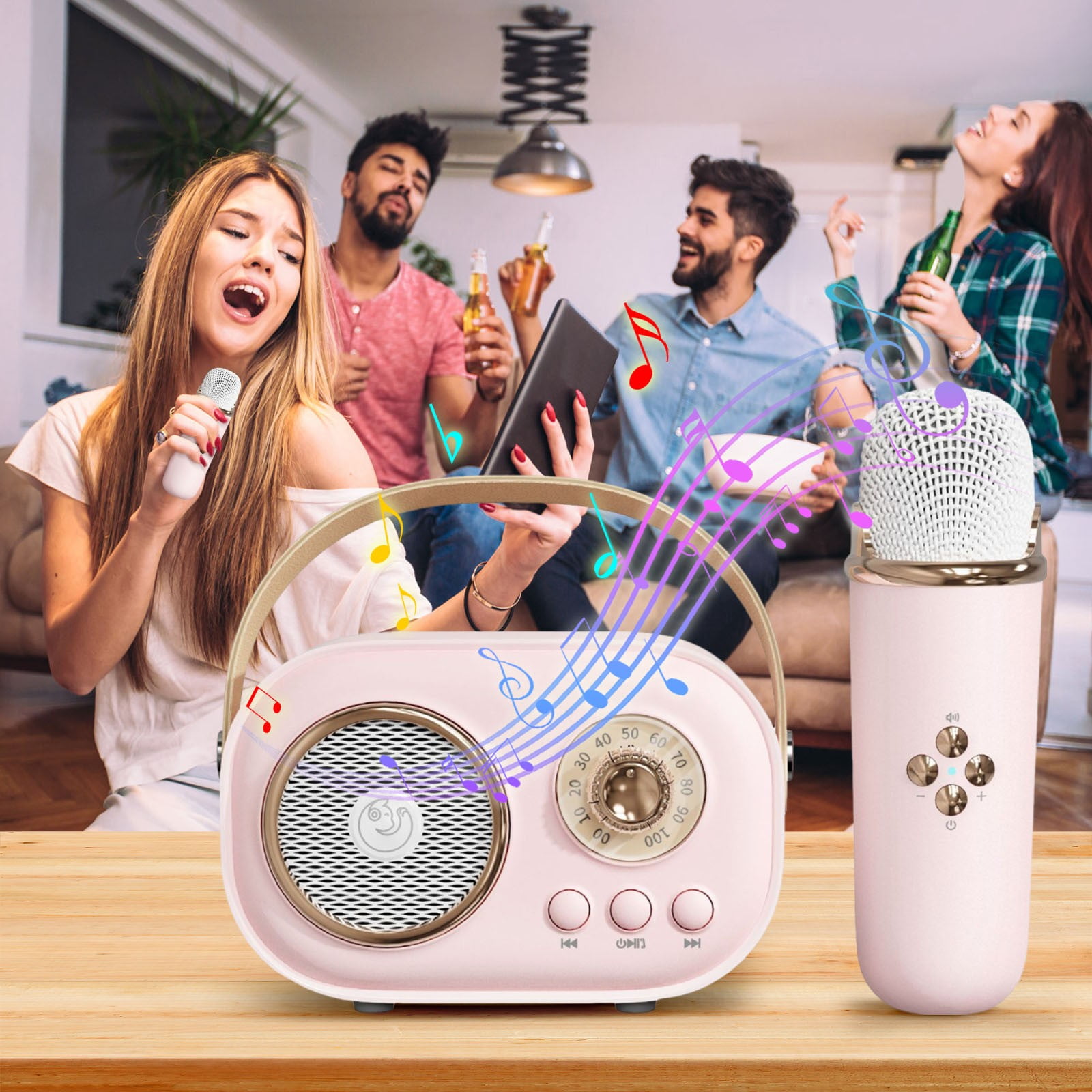 Byujiro Mini Karaoke Machine with 1 Wireless Microphone for Kids and Adults Cute Karaoke with Microphone Set Portable Bluetooth Speaker with Microphone Retro Handheld Style