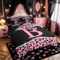 thumbnail image 2 of Manfei Leopard Print Bow Letter B Twin Bedding Sets for Girls, Black Pink Initial Bedding Comforter Set, Black Reversible, 7-Piece, 2 of 7