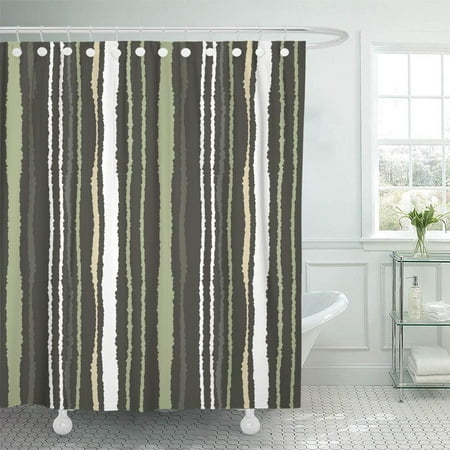 Green And Gray Shower Curtain KSADK Strip Pattern Lines with Torn Effect Shred Edge Gray Green Olive White Dark Colored Shower Curtain 66x72 inch ()