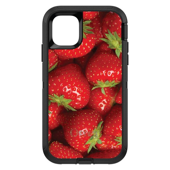 DistinctInk OtterBox Defender Custom Case for Apple iPhone 15 (6.1" Screen) - Bright Red Strawberries - Slim Profile Design