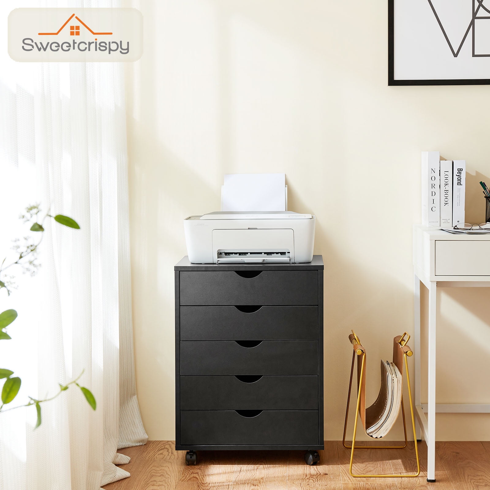 Aukfa 5-Drawer File Cabinet,Wood Dresser Cabinet for Office,Black