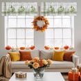 thumbnail image 4 of Green Pumpkin Valances for Windows, 54 x 18in, Thanksgiving Fall Leaf Vintage Wood Grain Rod Pocket Kitchen Valance Curtain Light Filtering Window Treatments for Living Room Bedroom, 1 Panel, 4 of 7