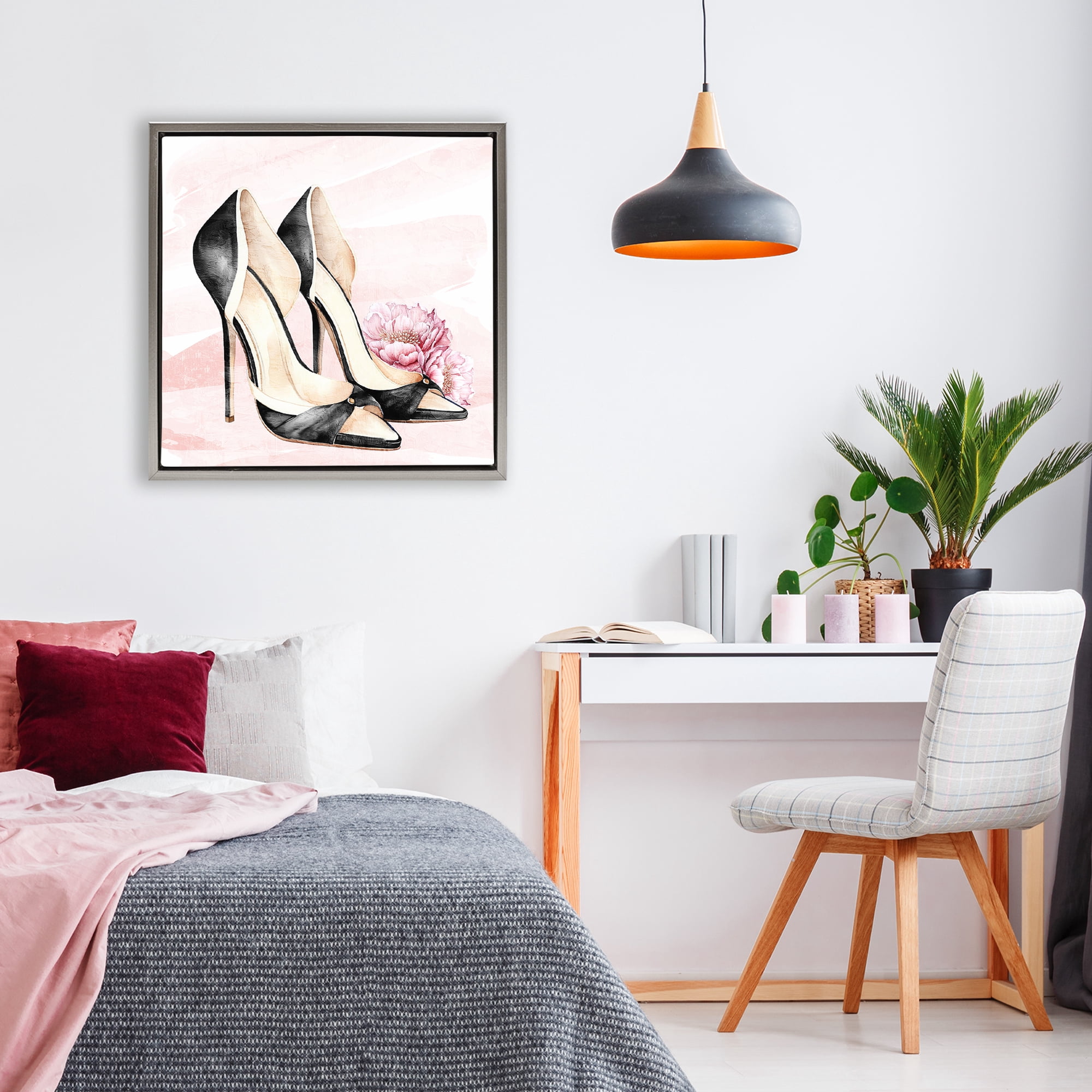 Stupell Industries Blush Glam Time Shoes Gray Framed Floater Canvas Wall Art, design by Kim Allen