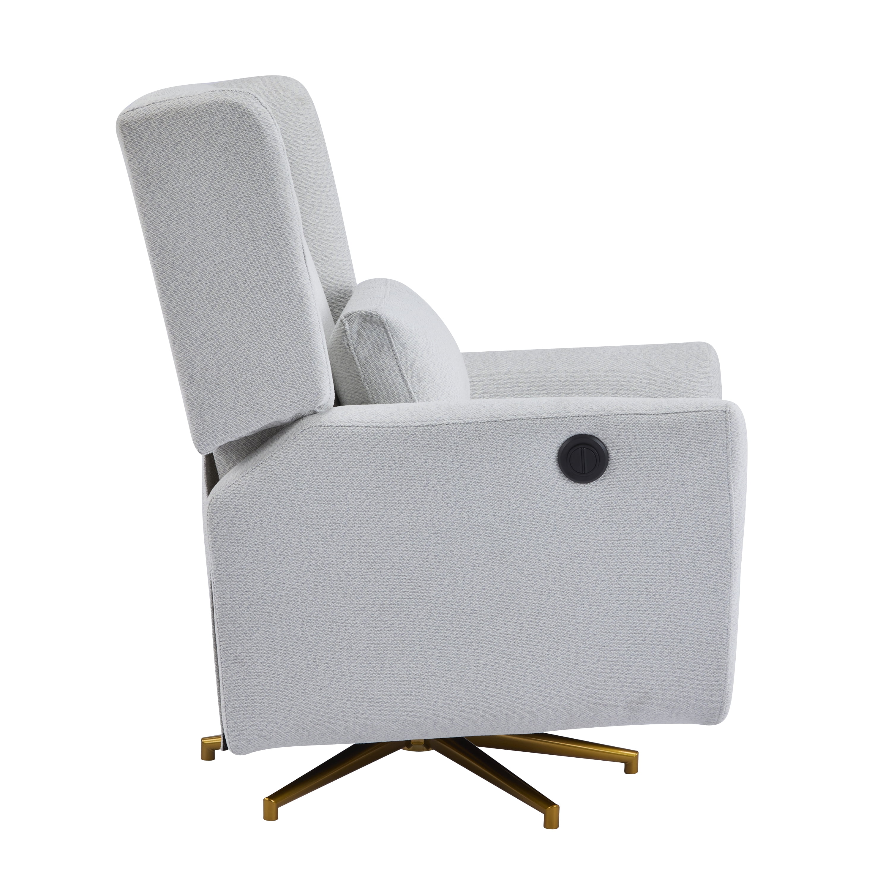 HOQBN Power Recliner Chair with 360° Swivel, 90°-165° Adjustable Backrest, Gold Base, Upholstered Swivel Chair for Home Office,Light Grey