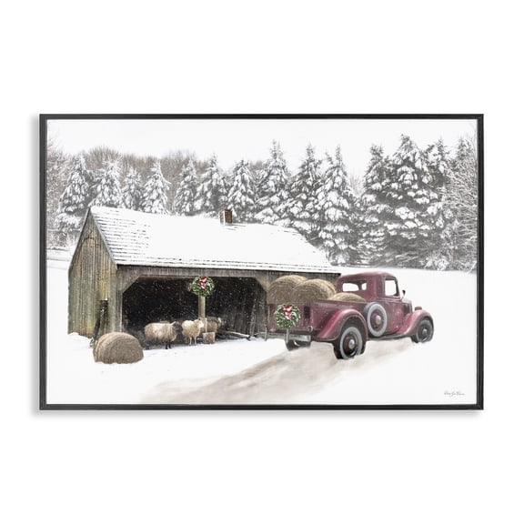 Stupell Industries Snowy Winter Farm Sheep Transportation Painting Black Framed Art Print Wall Art, 18 x 12