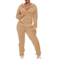 thumbnail image 2 of Fangasis Ladies Tracksuit Set Solid Color 2 Piece Outfits Hooded Sweatsuits Women Casual Hoodies And Sweatpants Comfy Fitness Champagne XL, 2 of 9