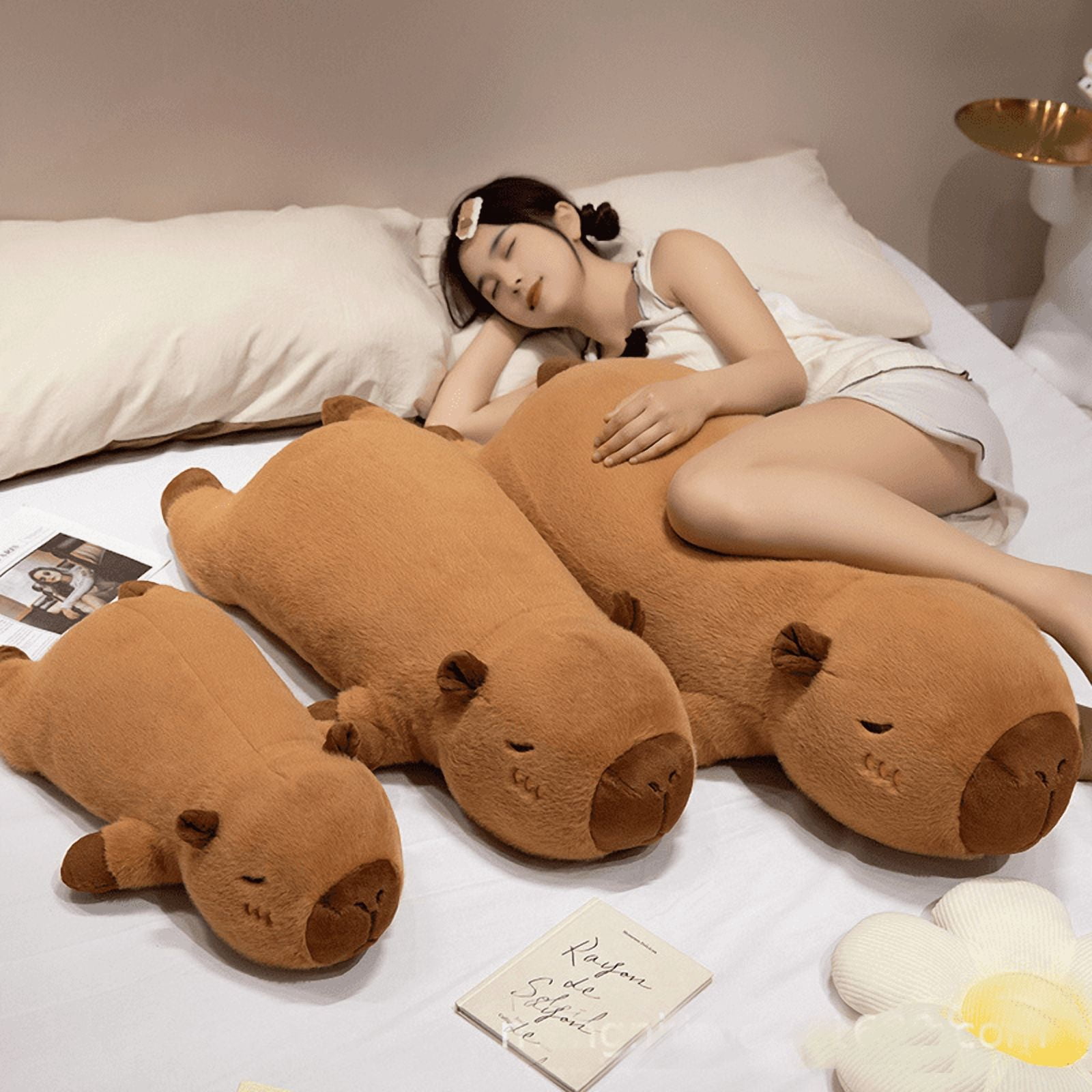 Kawaii Cartoon Giant Strip Capybara Plush Doll Pillow Lying Brown Orange Wings Creative Capybara Plush Children Toy Decor