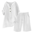thumbnail image 6 of WULMLEO Linen Short Sets for Women 2 Piece Outfits Short Sleeve Button V Neck Shirts and Bermuda Short Sets Vacation Clothes White XL, 6 of 6