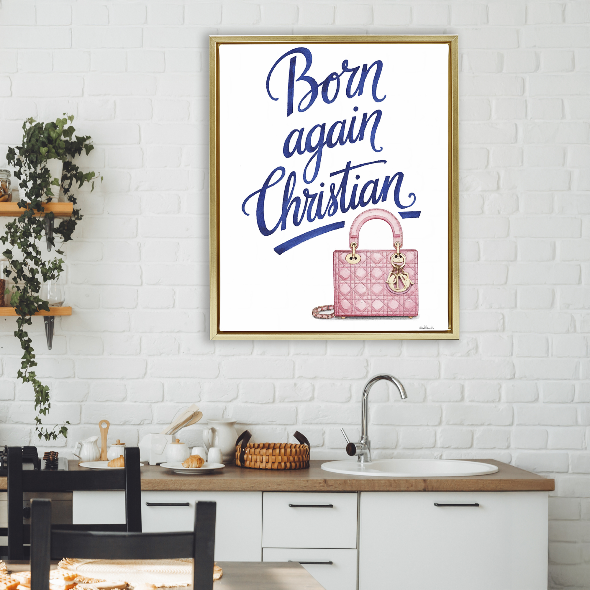 Glam Born Again Christian Gold Framed Floater Canvas Wall Art, design by Amanda Greenwood