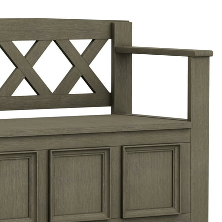Simpli Home - Amherst Transitional MDF and Plywood Storage Bench with Backrest - Farmhouse Gray