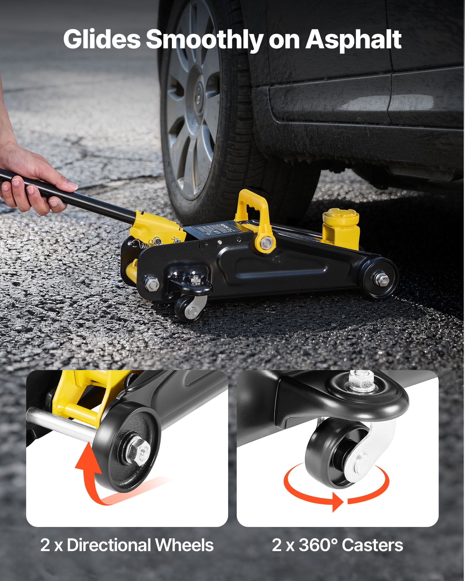 VEVOR Low Profile Floor Jack, 1.5 Ton (3300 lbs) Capacity, Steel Racing Floor Jack with Single Piston Quick Lift Pump, Hydraulic Trolley Car Lift for Sports Cars, Sedans, Lifting Range 5.1-12.2Inches