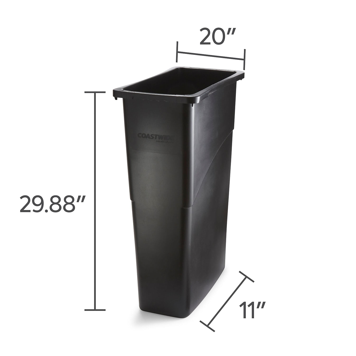Staples Coastwide Professional Slim Plastic Trash Can with no Lid Black 23 Gal. (CW50718)