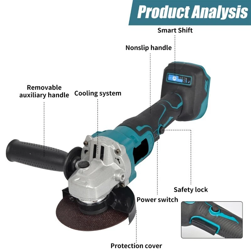 125mm Brushless Cordless Electric Angle Grinder Woodworking Polisher For Makita