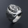 thumbnail image 4 of PAMTIER Unisex Stainless Steel Vintage Domineering Tibetan Buddhist Red Gemstone Sakyamuni Buddha Head Biker Ring Hip Hop Style Silver Size 8, 4 of 6