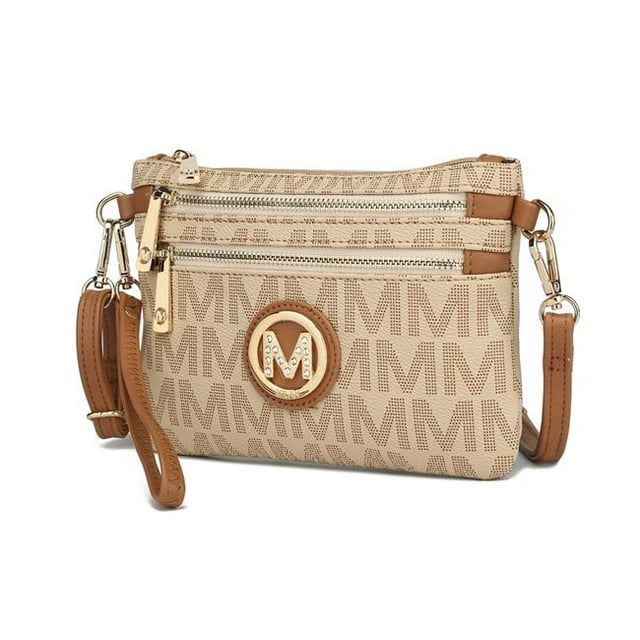 MKF Collection by Mia K MKF-MM5739BG Geneve M Signature Crossbody Bag, Beige