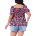 thumbnail image 3 of Blusas de verano casuales para mujer de talla grande Agnes Orinda, con estampado floral, escote en forma de corazón, mangas cortas y dobladillo con volantes, 4X color rosa intenso, 3 of 6