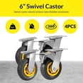 thumbnail image 3 of 6" Heavy Duty Swivel Casters (4-Pack) - Rubber Wheels w/Mounting Plate, 3 of 7