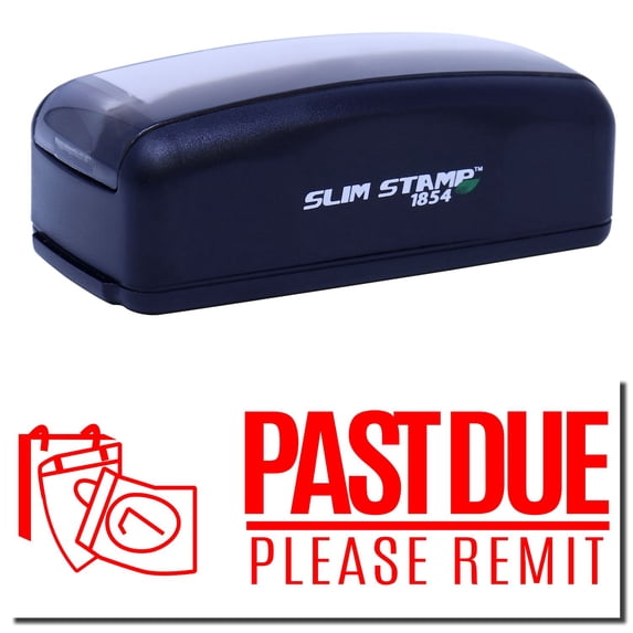 Large Pre-Inked Past Due Please Remit with Calendar Stamp, Slim 1854, Ultra Slim Design, Impression Size 1-13/16" by 2-1/2", Up to 25,000 Impressions - Red Ink