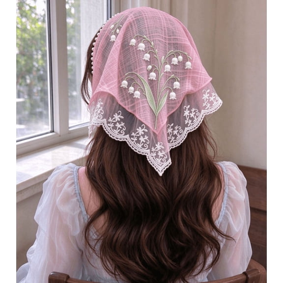Pink Bandanas Head Scarf Headband for Women’s Hair - Lace Hair Scarf Bandana Headband - Cute Stylish Head Kerchief Summer Accessories