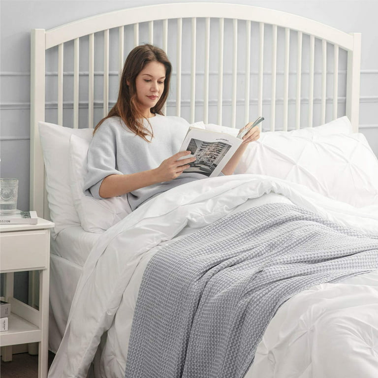 Bedsure Queen Comforter Set 8 Pieces - Pintuck Queen Bed Set, Bed in A Bag Grey