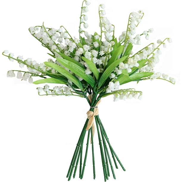 Nvzi Ramo de flores artificiales de lirio de los valles, espray de flores de seda, centros de mesa para bodas, color blanco crema, para jardín, decoración nupcial para el hogar, 12 unidades