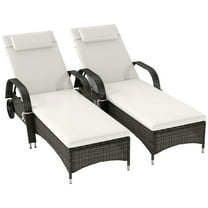 Resenkos 2 Reclining Chaise Lounge Chairs, Outdoor Sectional Furniture, PE Rattan, Mixed Brown and Cream White