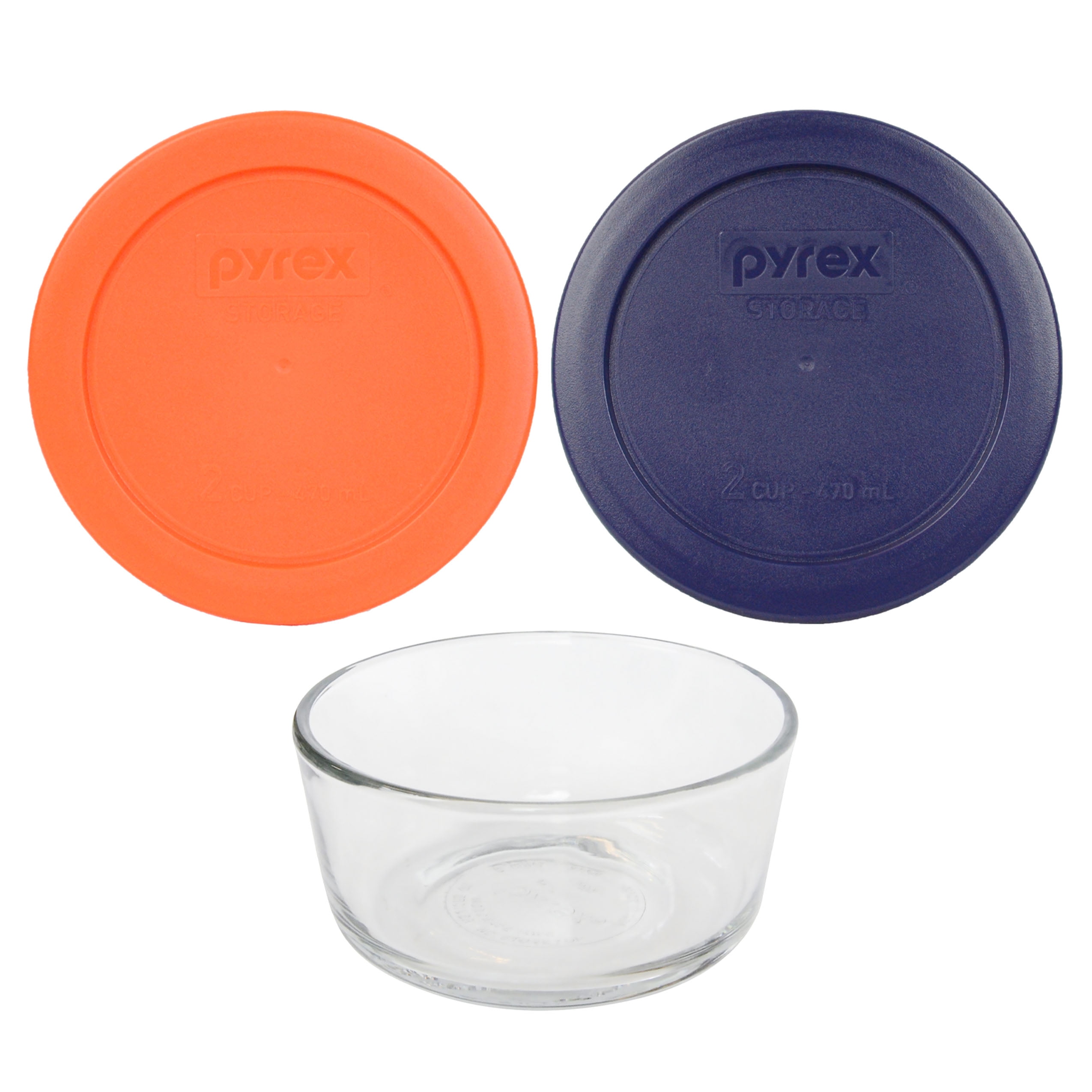 2 Pack Pyrex Orange 2 Cup 4.5 Round Storage Cover 7200-PC for Glass Bowls