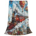 thumbnail image 2 of Fotbe Red Train Hot Air Balloon Manta de Franela Acolchonada con Estampado, Súper Suave y Esponjosa, Extra Grande para Sofá, Cama, Uso Todo el Año-50"x40", 2 of 7