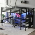 thumbnail image 3 of Bellemave Full Size Metal Loft Bed with L-shaped Desk and Storage Staircase, Loft Bed Frame with Wardrobe and Shelf, Loft Bed with LED Lights and USB Port for Kids Teens (Black, Full Size), 3 of 11