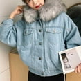 thumbnail image 3 of HTNBO Faux Fur Coat Women Winter Denim Jacket Thickened Rabbit Fur Lined Jean Jackets Removable Cropped Top Soft Coat, 3 of 6
