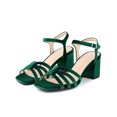 thumbnail image 4 of BLISSFUL STEP Women's Square Toe Velvet Slingback Block Heels Sandals Green 5.5, 4 of 7