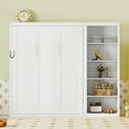 thumbnail image 2 of MODERNLUXE Lit Escamotable Format Grand avec Étagères de Rangement, Lit Armoire Pliant pour Petit Espace, Bureau à Domicile, Studio, Blanc, 2 of 9