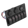 thumbnail image 1 of Ymiko Qiilu 12V 24V 6 Gang Switch Panel, Car Boat Marine LED Rocker Switch Panel Dual USB Voltmeter Lighter, 1 of 8
