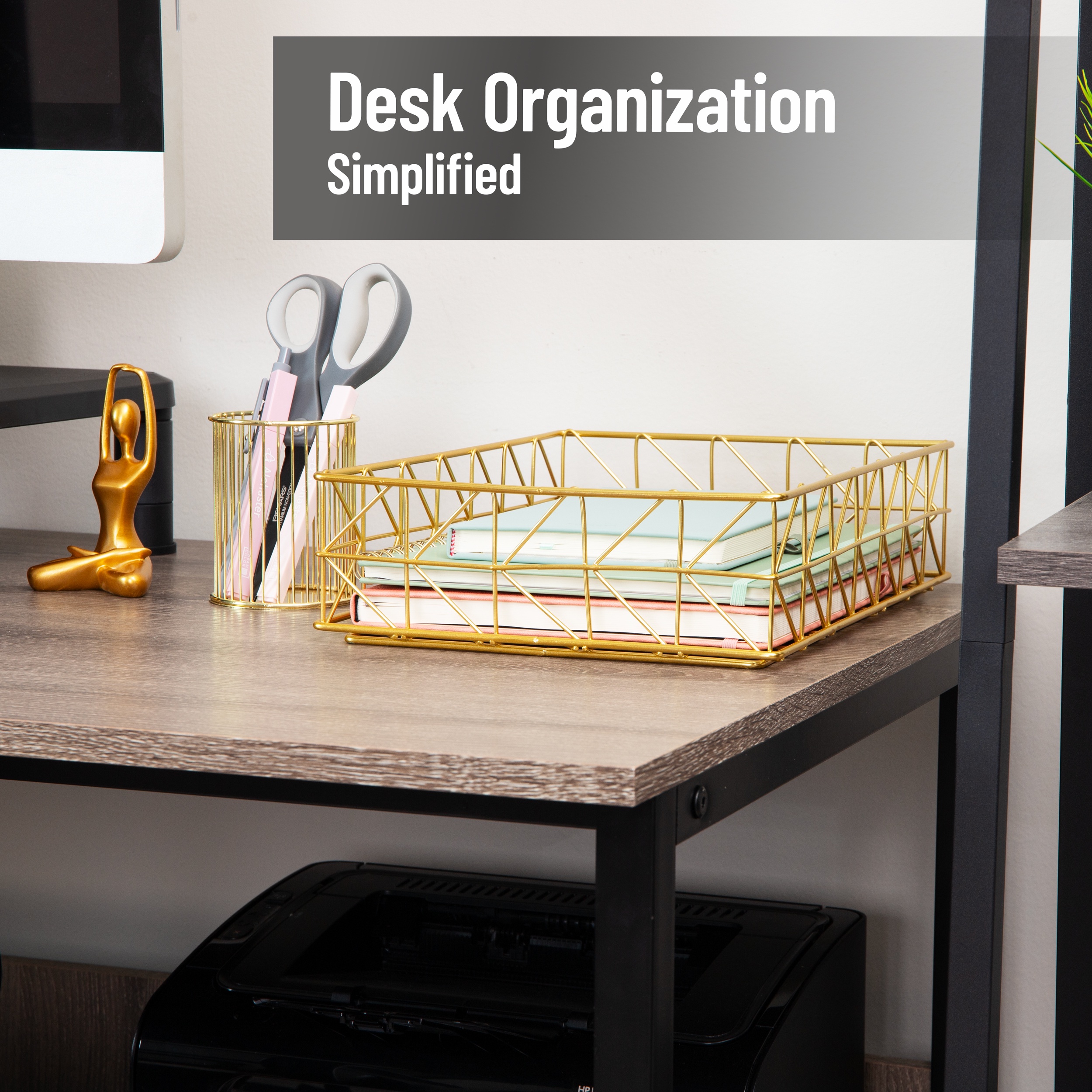 Mind Reader Document Organizer, Desktop Organizer, File Storage, Modern, Office, Metal, Gold