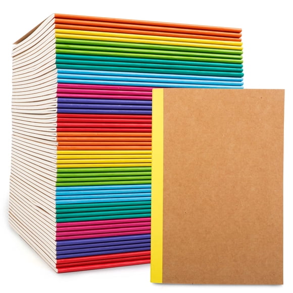 feela 56 Pack Composition Notebooks Bulk, Kraft Cover Lined Blank College Ruled Composition Travel Journals with Rainbow Spines For Women Students Bu