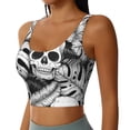 thumbnail image 2 of Goofa Skull and palm leaves Printed Sports Bras for Women, High Impact Running Bra Workout Crop Tank Tops Longline Sports Bra Push up-Large, 2 of 9