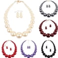 thumbnail image 3 of 1 Set Imitation Pearl Clavicle Chain Necklace Earrings Set Exaggerated Delicate Pearl Necklace Earrings Set Elegant Jewelry Accessories for Women Ladi, 3 of 4