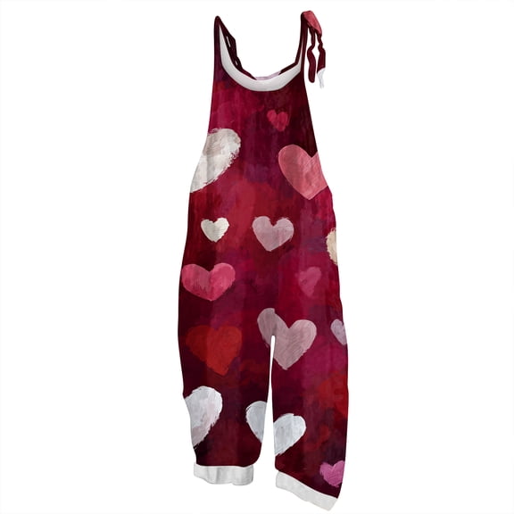 Fgvctg Valentine's Day Womens Overalls Wide Leg Pant Dressy Overalls Love Heart Graphic Sleeveless Date Night Spaghetti Straps Jumpsuits Rompers Bib Overalls Loose Sprimg Pant With Pockets Pink XL